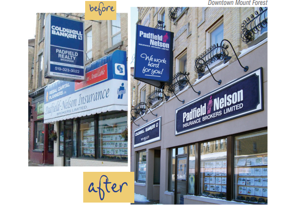 A before and after comparison of a business facade